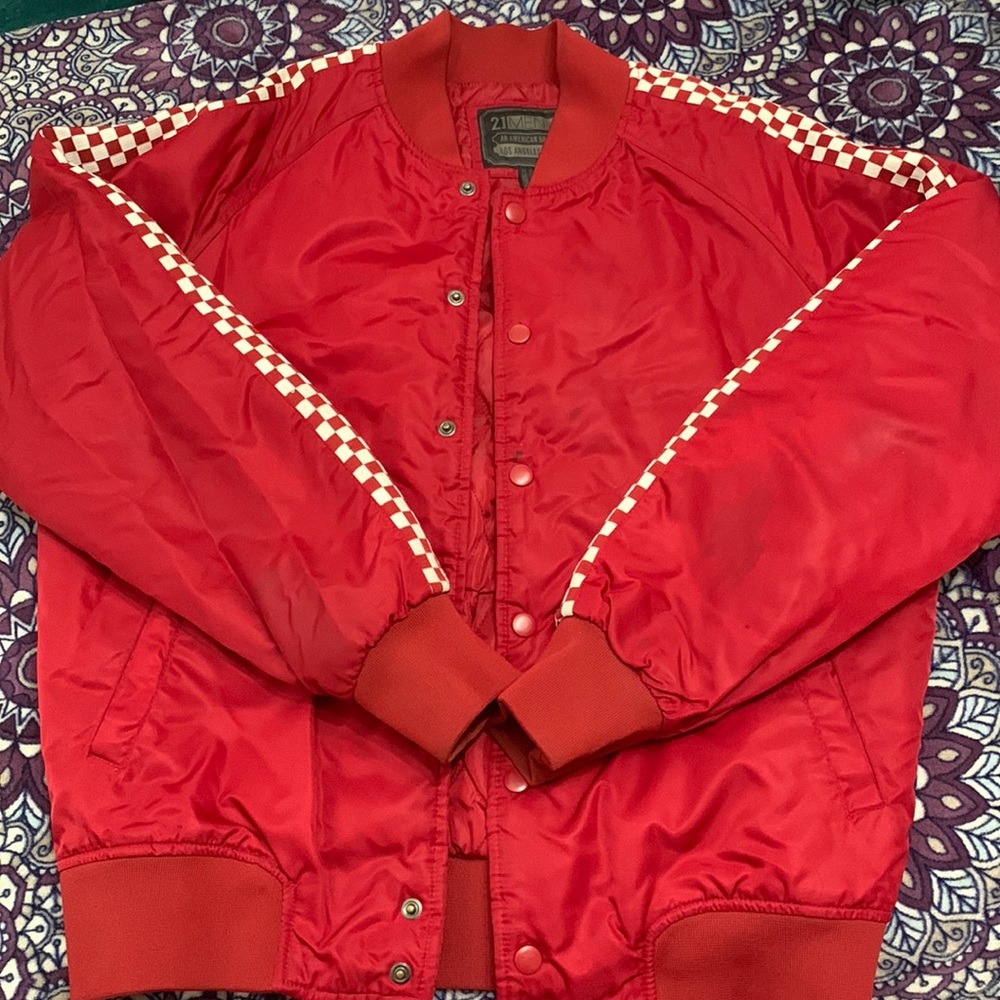 21 Men red and white checkered bomber jacket